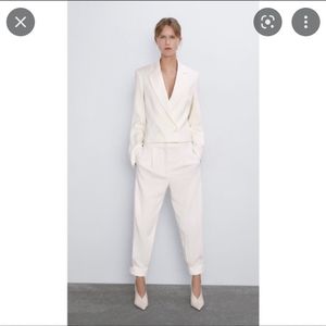 Zara White Cuffed Hem Pants Darts Medium